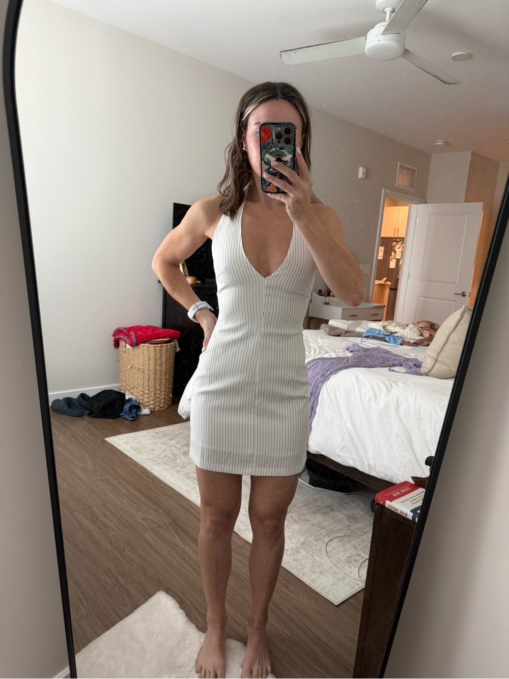 Lioness White Ribbed V-Neck Mini Dress